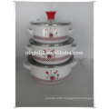 enamel cookware mini casserole sets with red PP knob and glass Lid and two side decal